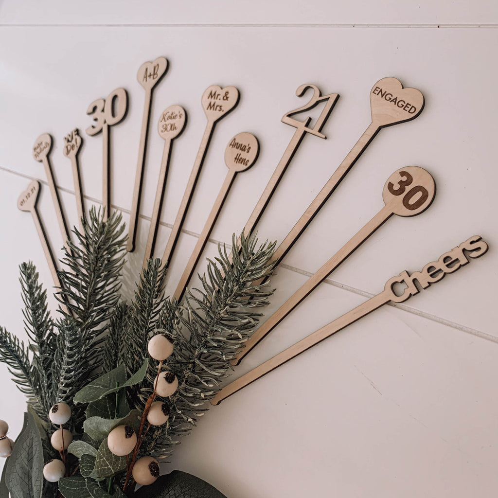 Custom wooden party drink stir sticks swizzle NZ