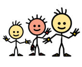 Stick figures of varying sizes waving