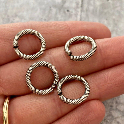 11mm Large Antiqued Gold Jump Rings, Textured Jump Ring, Brass