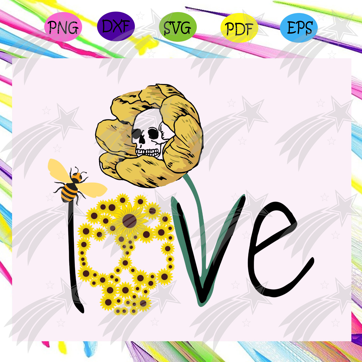 Download Love Bee And Sunflower Skull Svg Halloween Gift Halloween Shirt Lov Labelsvg