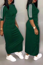 Casual Half Sleeve Stripe Midi Dress Plus Size