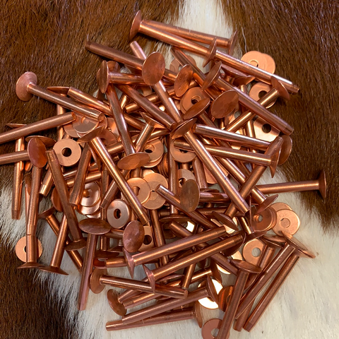 10 Pack #8 Solid Copper Rivets and Burrs - 20 Piece Total - Leather Fastener