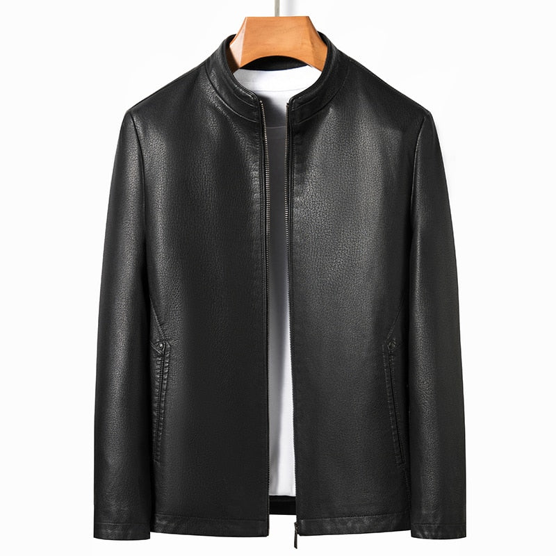 Men's Stand Collar Jacket Natural Leather Thin Selection Plus