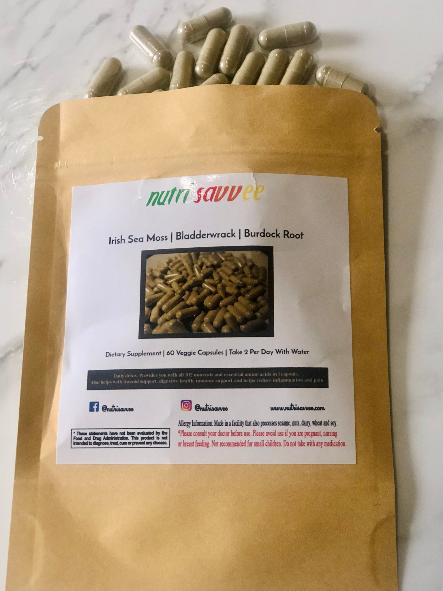 Organic Sea Moss Bladderwrack Burdock Root Vegan Capsules With 102 Min Nutri Savvee 