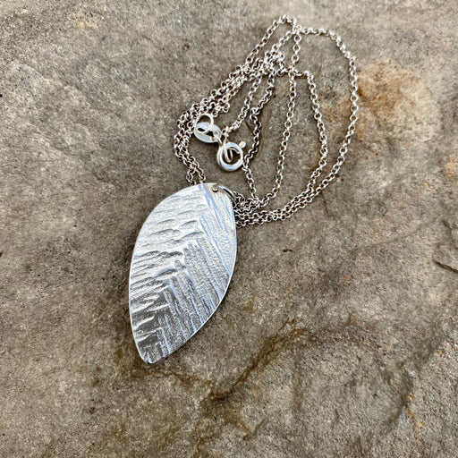 Hammered sterling silver leaf statement necklace handmade in Edinburgh