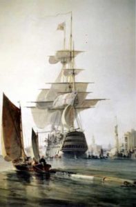 HMS Britannia in Charleston Harbor, painting by George Hyde Chambers, 1834