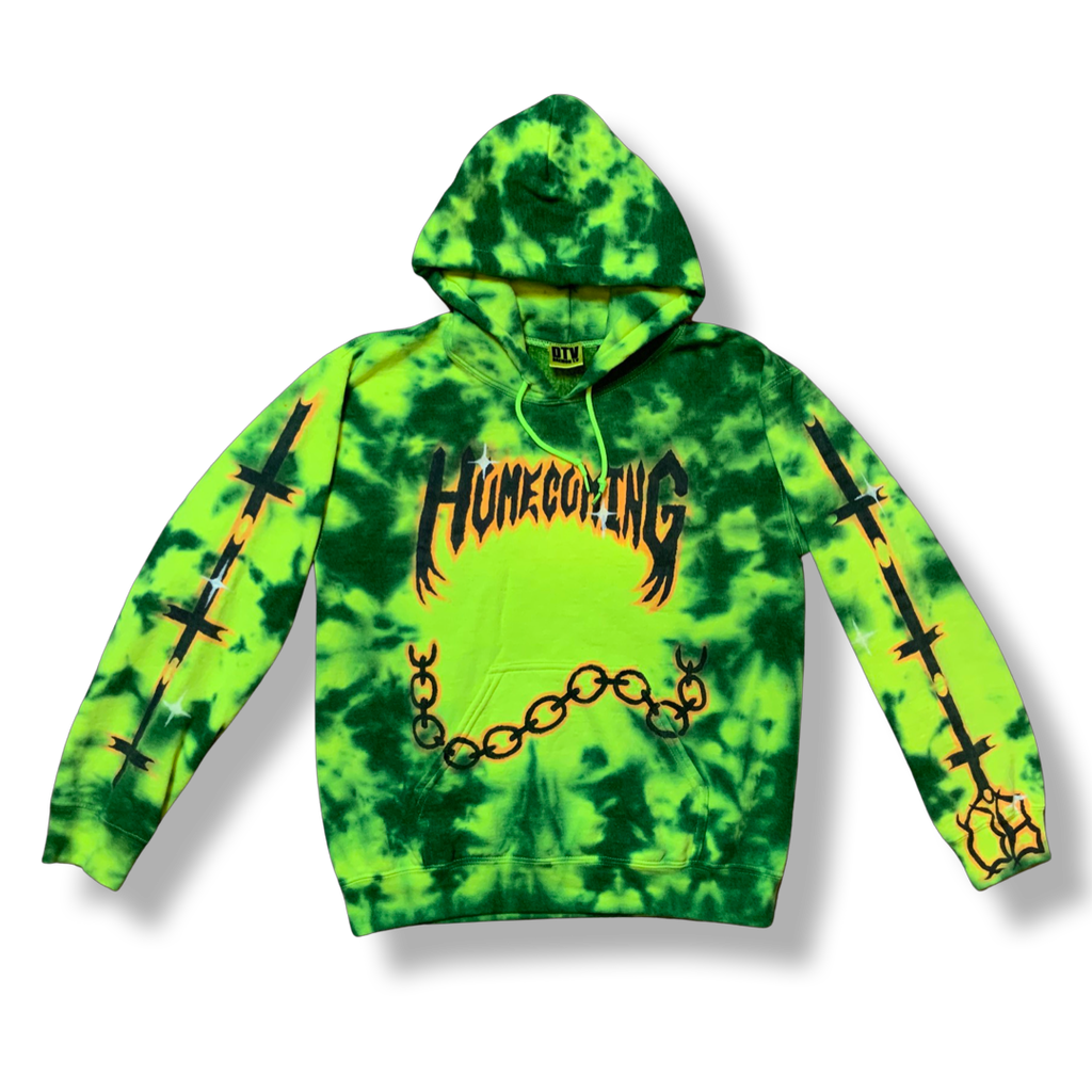 Hand Reworked Toxic Pink Green Tie Dye Metal Hoodie - L – DAEMON T.V