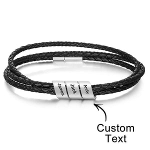 Mens Name Personalized ID Leather Bracelet  Brown Woven  Silver Plate