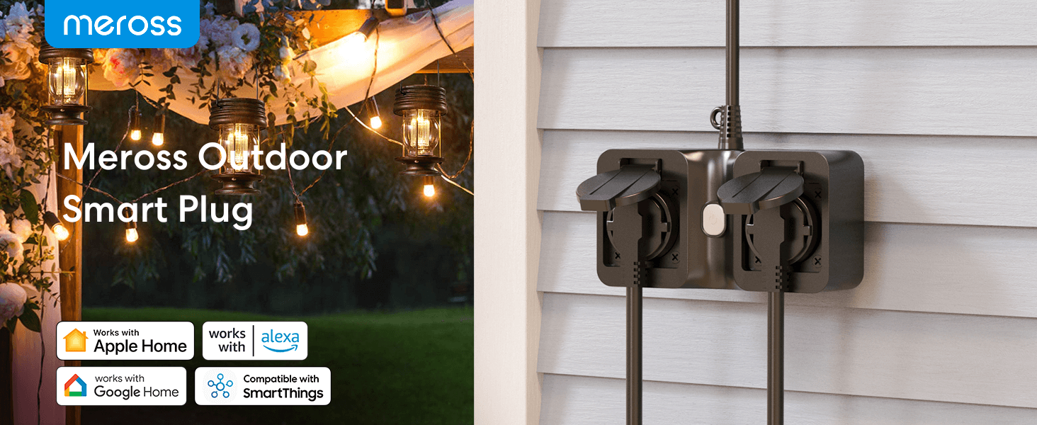 Meross Outdoor Smart Plug, Wi-Fi Outlet with 2 Grounded Outlets