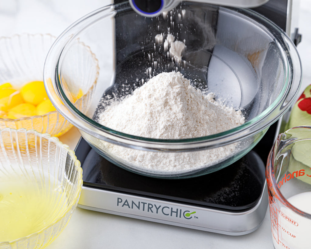 Dispensing the dry ingredients into a mixing bowl using the PantryChic