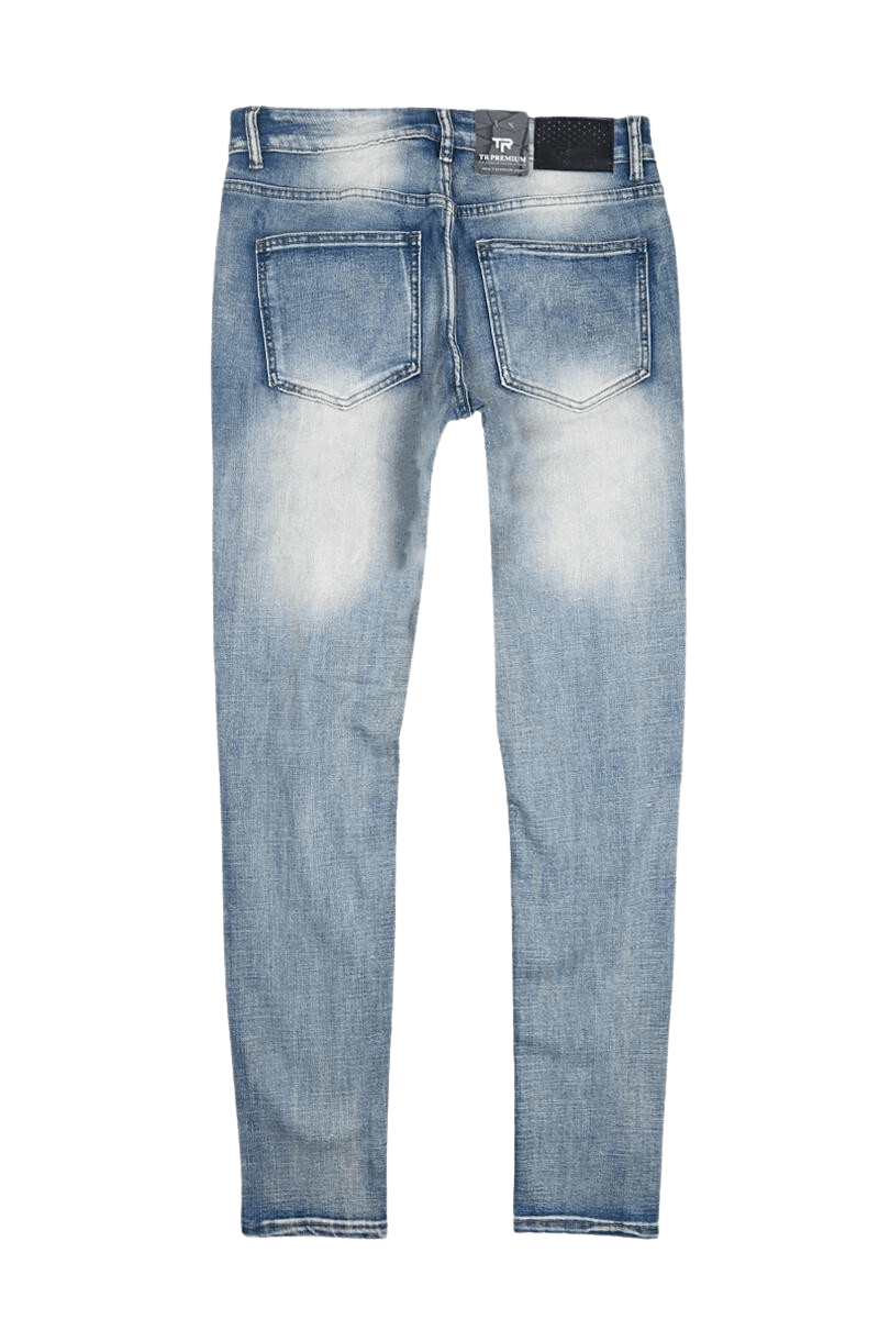 Mens TR Premium Heavy Wash Skinny Denim Jeans Blue