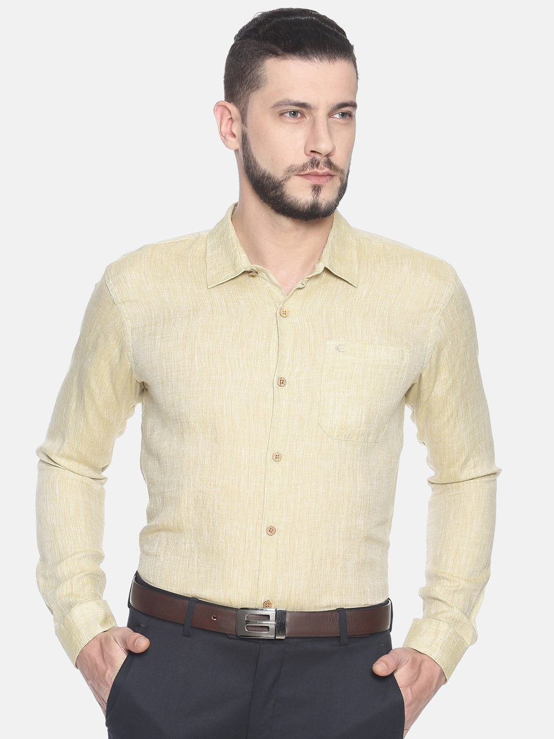 Buy Fawn Colour Slim Fit Hemp Formal Shirt Online in India ...