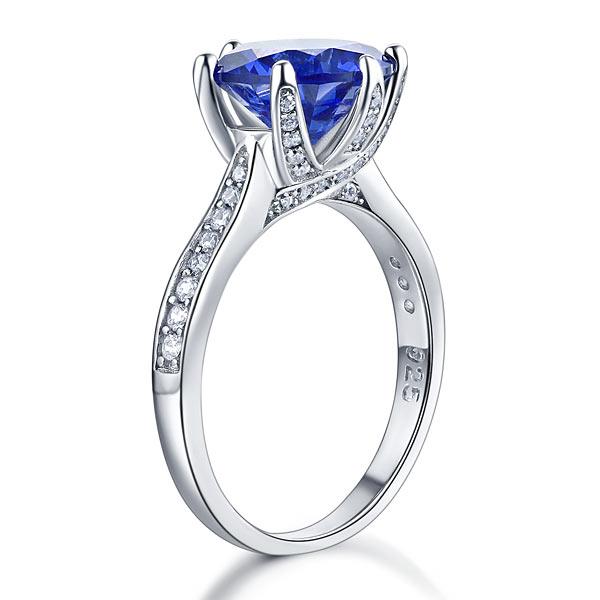 925 Sterling Silver Engagement Luxury Ring 3 Carat Blue Created Tanzanite Jewelr