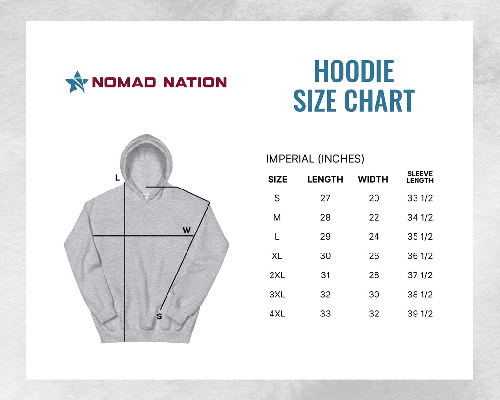 Nomad Nation Hoodie Sizing Chart