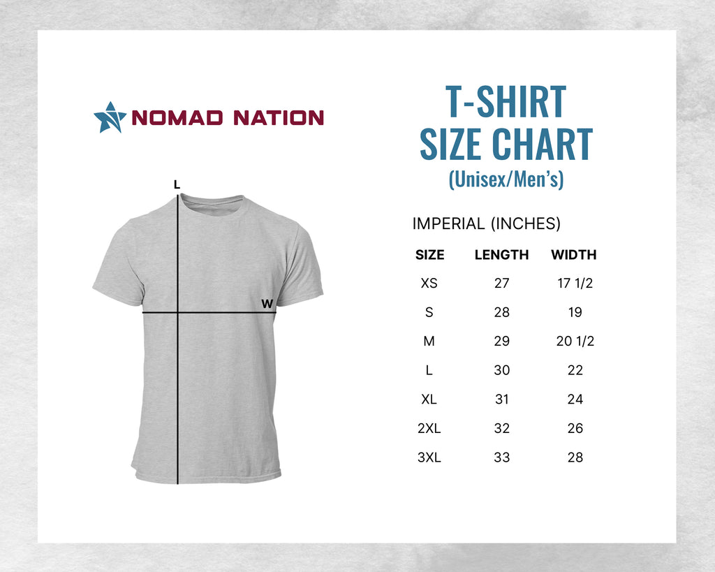 Nomad Nation T-Shirt Sizing Chart Image