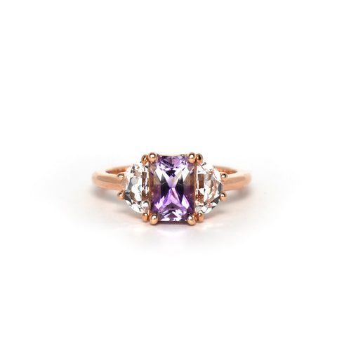Lilac roots ring: bi color amethyst, white topaz set in 14K rose gold Lico Jewelry