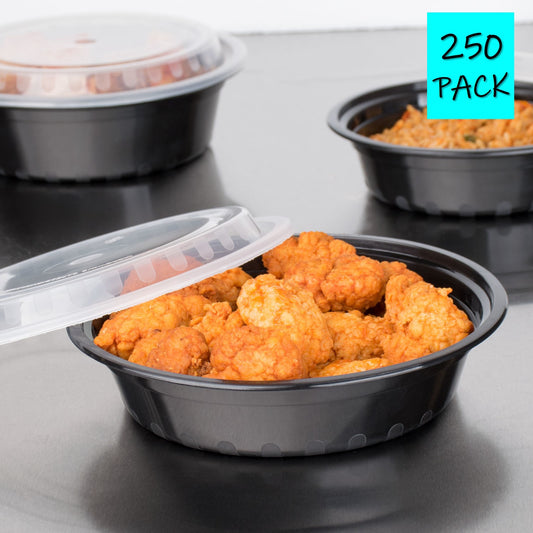 39 oz. Round Black 9 Container 3 Compartment w/Lid Combo 50/PK