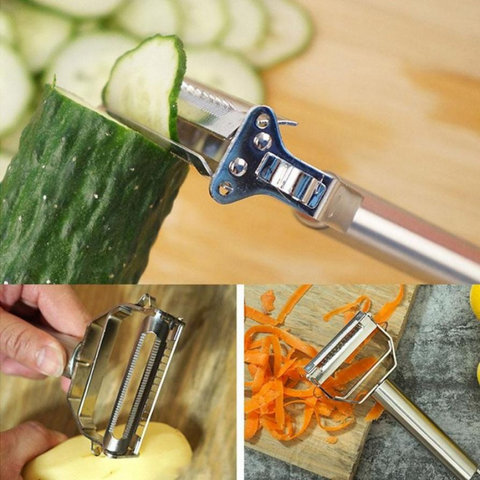 Pelador de verduras, pelador de frutas, diseño giratorio de cuchilla 3 en 1