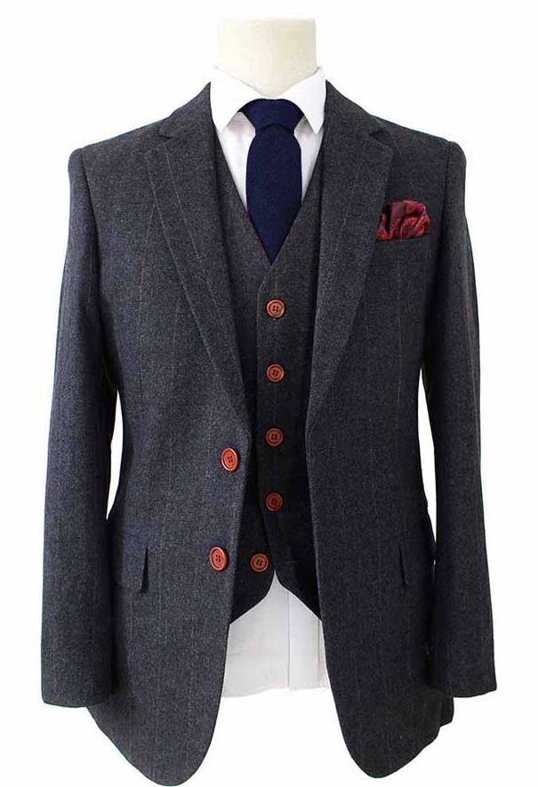 DARK GREY HERRINGBONE TWEED 3 PIECE SUIT -- SUIT FOCUS – Suit Focus