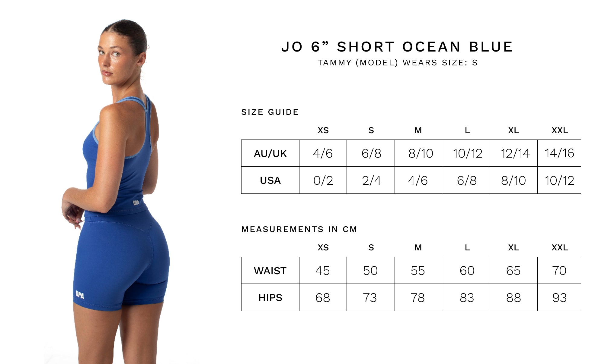 JO 6” SHORT (Ocean blue) - Size Guide