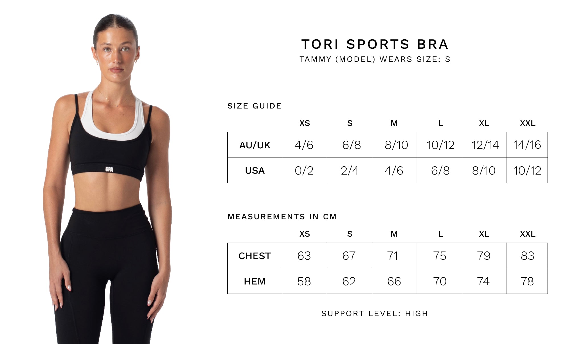 Tori Sports Bra Size Guide