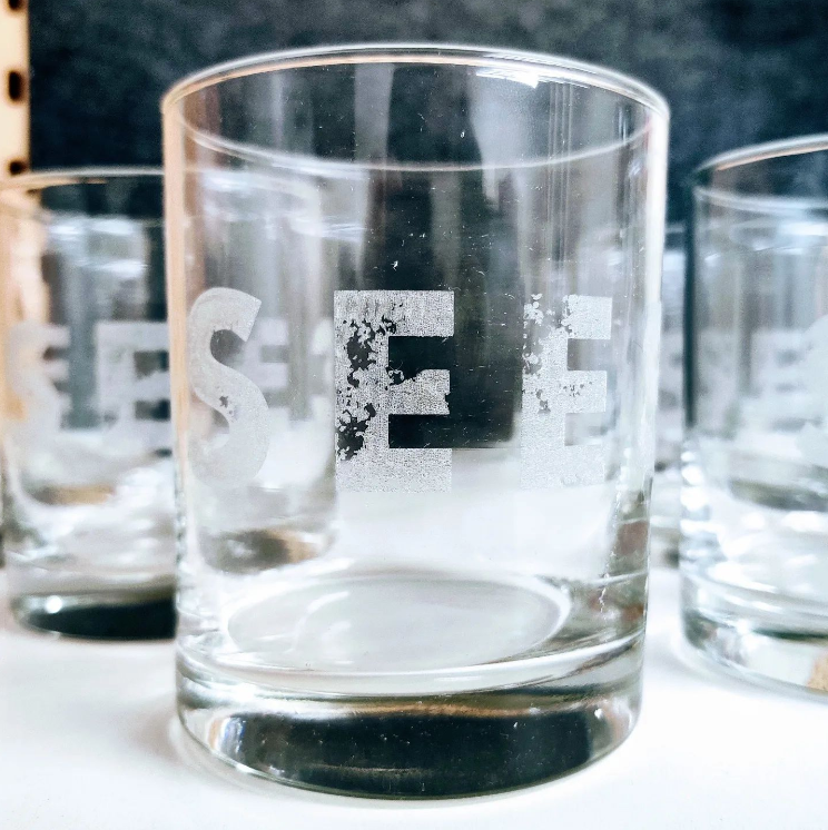 Personalized logo whiskey glasses with the logo of the TV show SEE