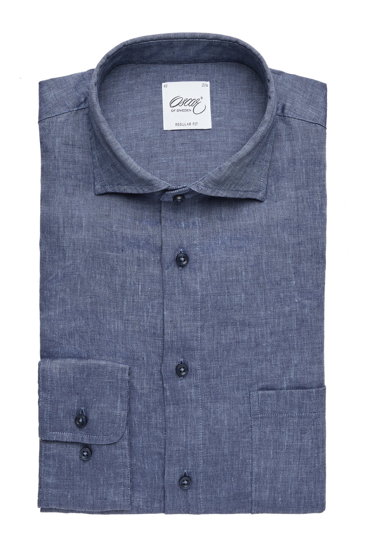 Indigo blue linen regular fit shirt