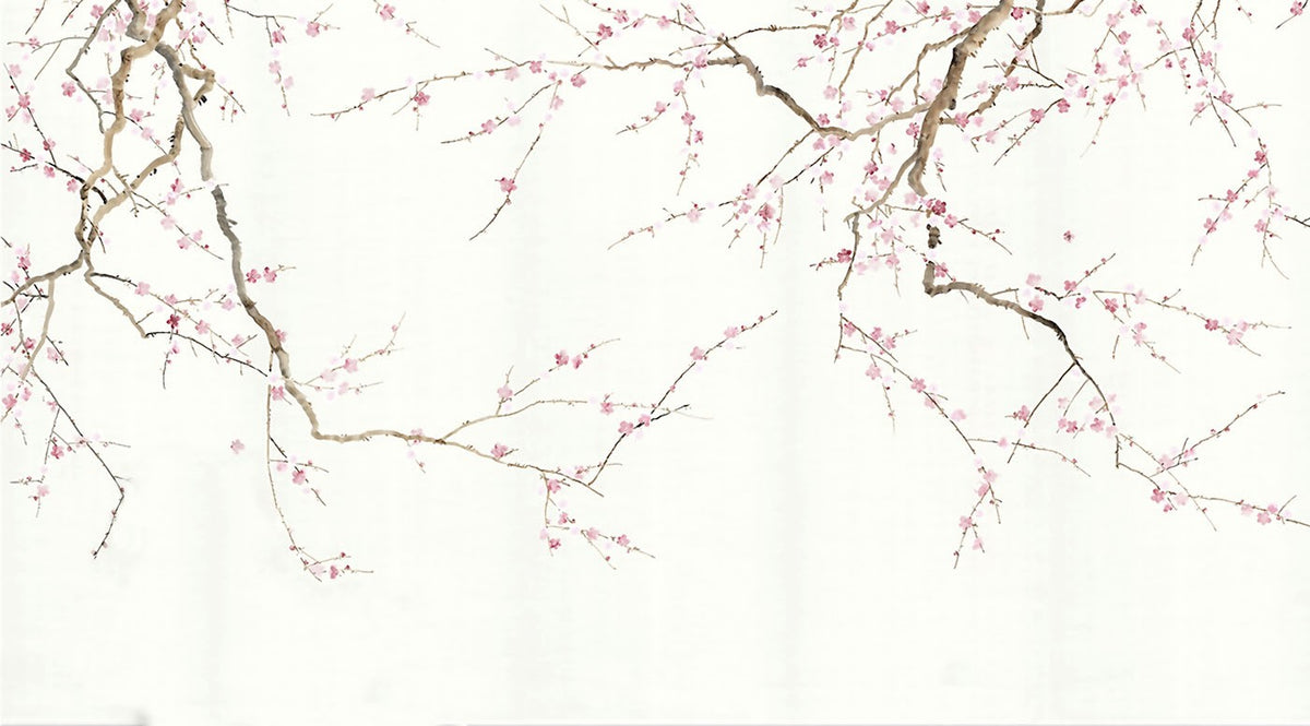 Plum Blossom Floral Leaves Gray Wallpaper Mural - Decorsmarket ...