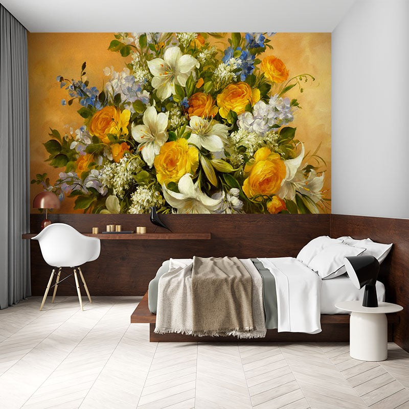 Dutch Flower Arrangement Art Gold Wallpaper Mural - Decorsmarket ...