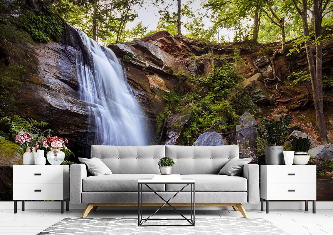 Waterfall Moss Nature Brown Wallpaper Mural - Decorsmarket – DecorsMarket