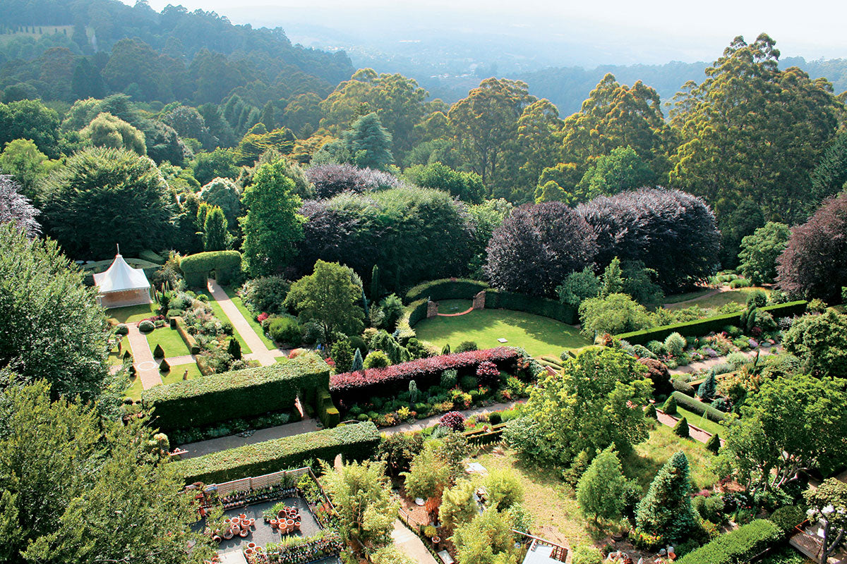 An aerial view of some of the garden 'rooms' at Cloudehill.