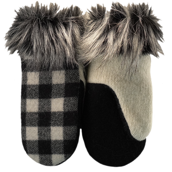 black-and-white-buffalo-plaid-wool-with-fur-cuffs-sew-many-mitts