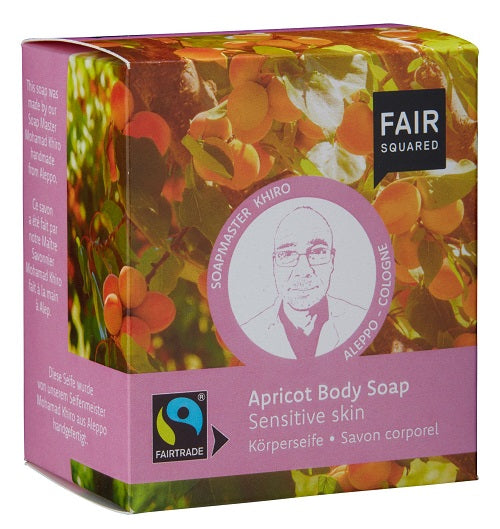 Se Fair squared- Økologisk abrikos sæbebar til sensitiv hud 160 gram inkl sæbepose hos Nordic-wellness