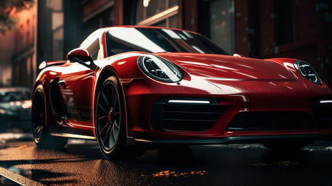 red porsche 911 is parked dark street