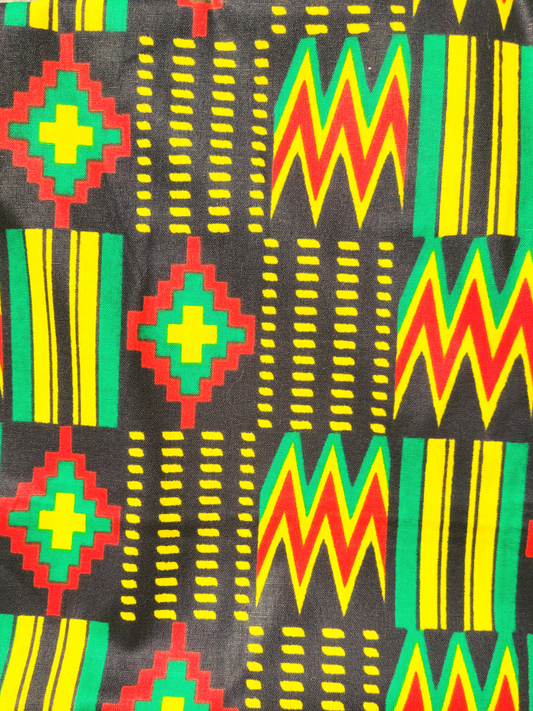 Cotton Fabric - Ethnic Fabric - African Continent Kente Grid Orange Red  Green - 4my3boyz Fabric