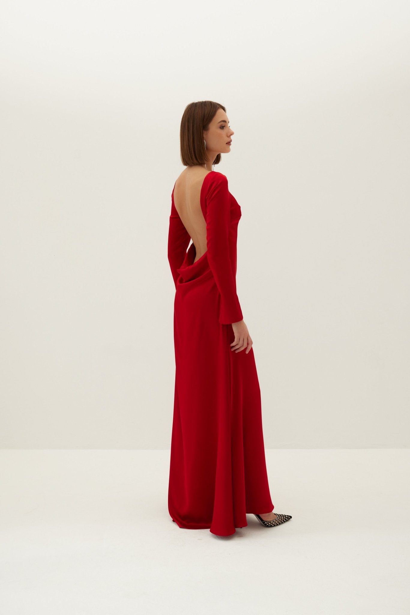 Dahlia Backless Satin Maxi Dress - Red - HERVANR Official product image