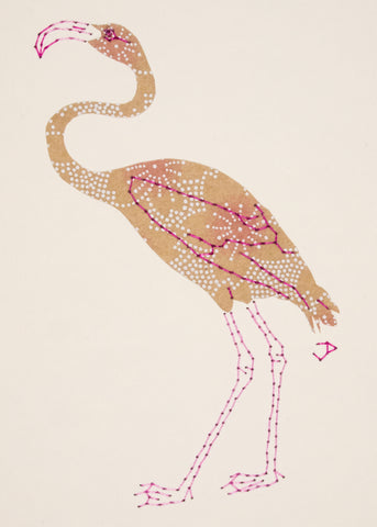 Flamingo in White & Pink on Buff