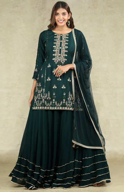 Designer Handwork Lacha Suit in Sage Green – Dulhan Exclusives