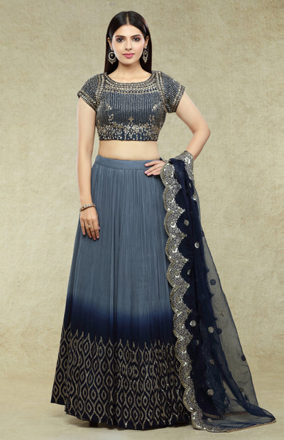 Georgette Navy Blue Trendy Lehenga Choli -