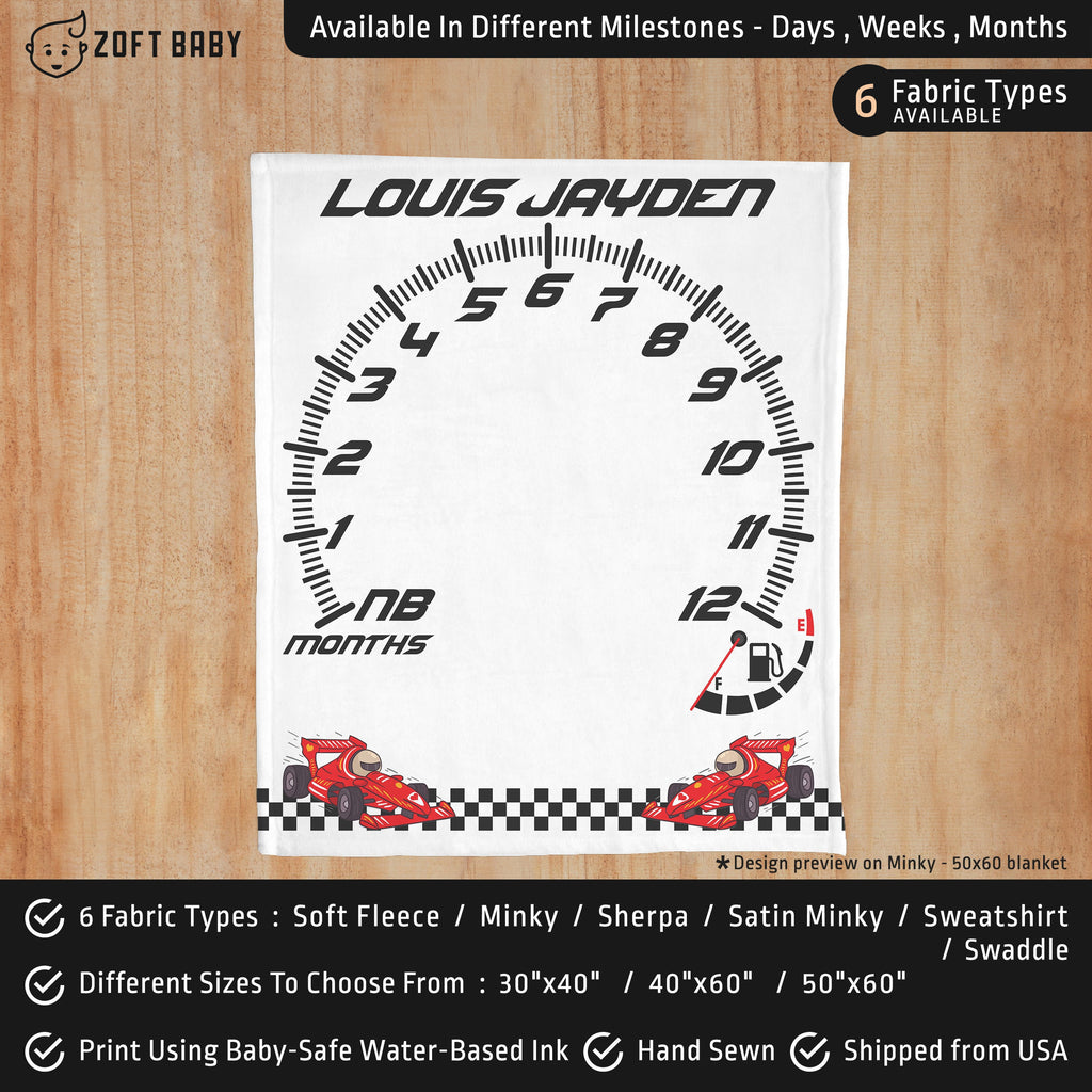 Download Race Cars Baby Racing Personalized Milestone Blanket Zoft Baby