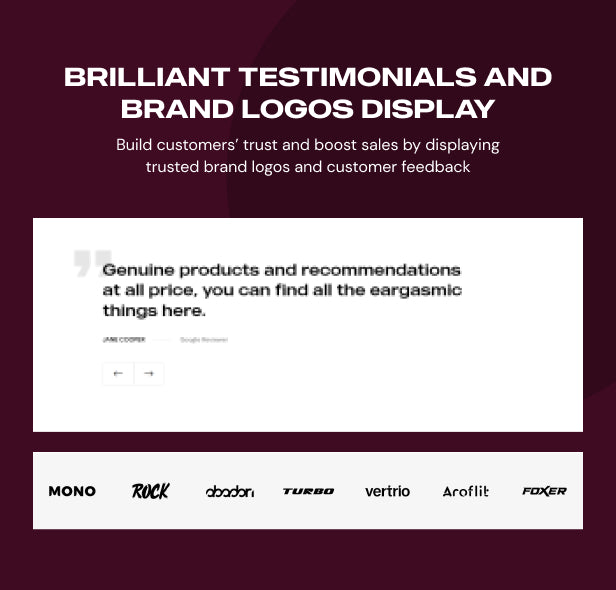 Brilliant testimonials and brand logos display