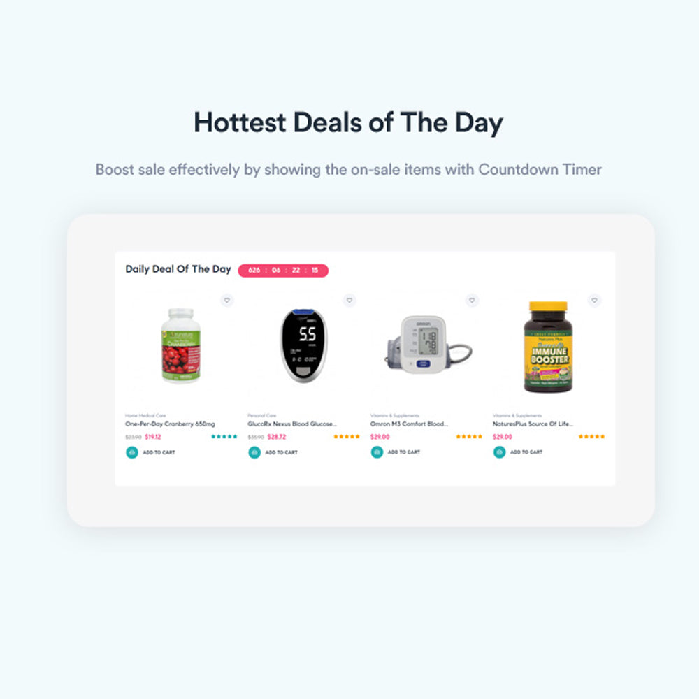 Hottest Deals of The DayBoost sale effectively by showing the on-sale items with Countdown Timer