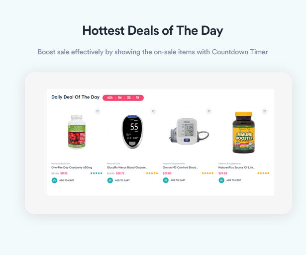 Hottest Deals of The Day Boost sale effectively by showing the on-sale items with Countdown Timer