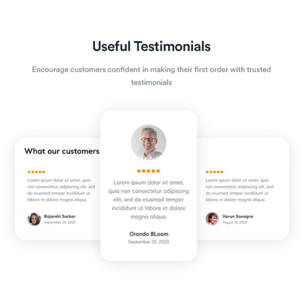 Useful TestimonialsEncourage customers confident in making their first order with trusted testimonials