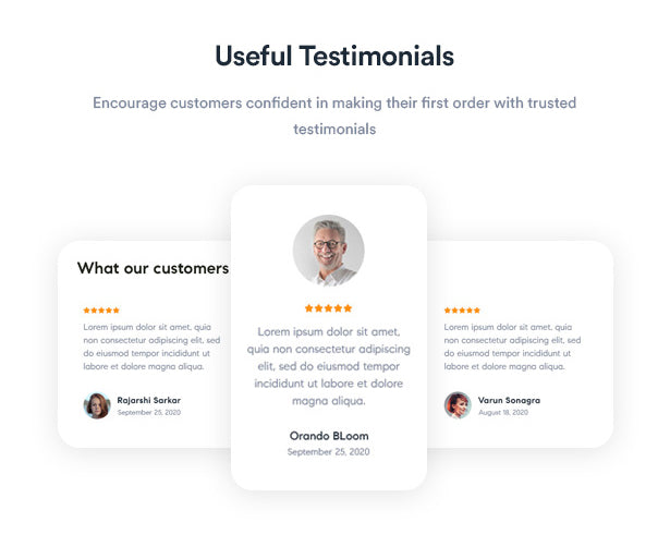 Useful Testimonials Encourage customers confident in making their first order with trusted testimonials