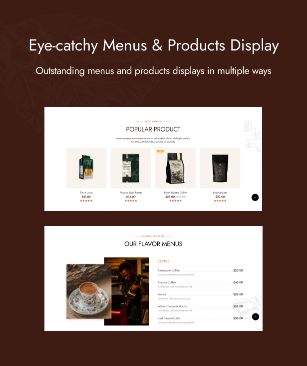 Eye-catchy menus & products display