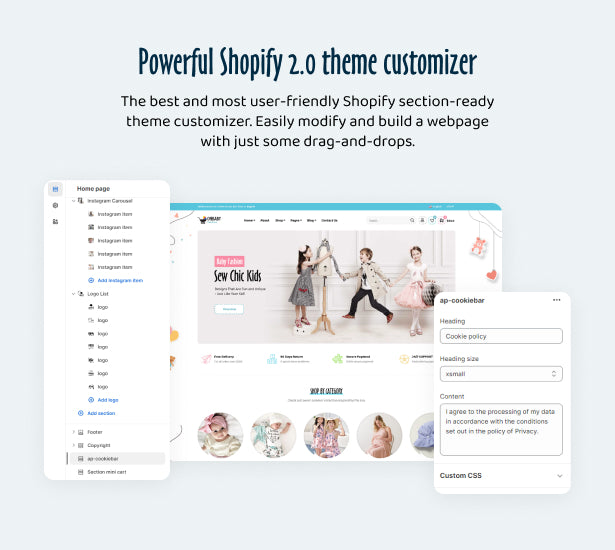 Powerful Shopify 2.0 theme customizer