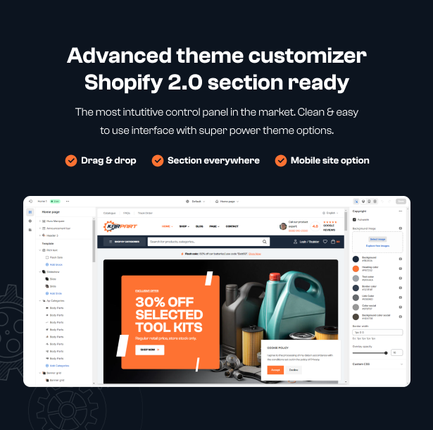 Advanced theme customizer Shopify 2.0 section ready