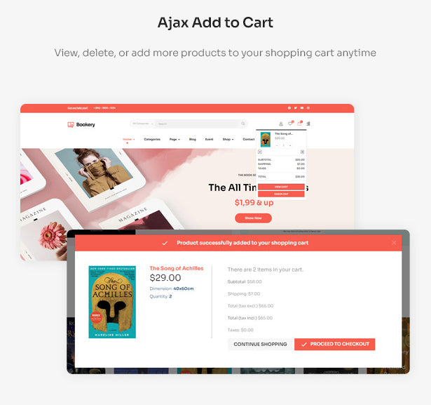 Ajax Add to Cart View, delete, or add more products to your shopping cart anytime