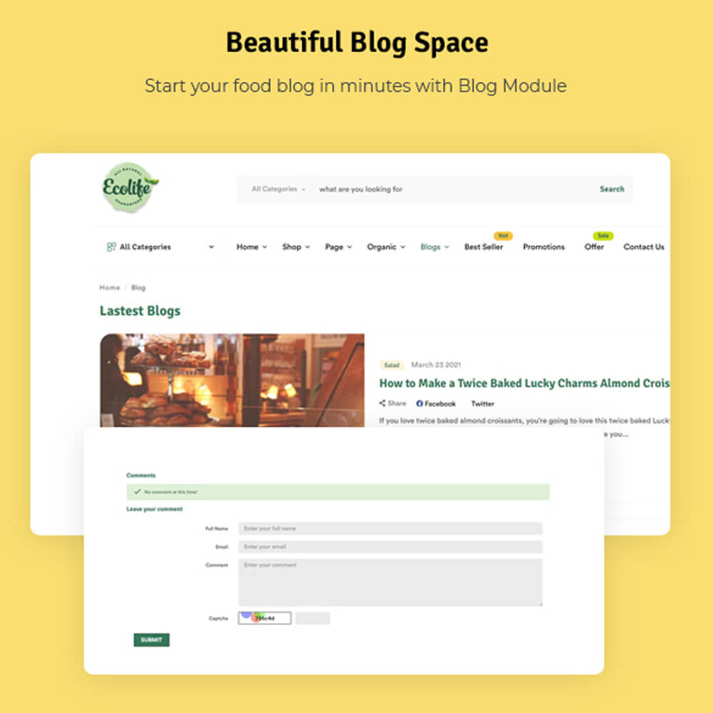 Beautiful Blog Space Start your food blog in minutes with Blog Module